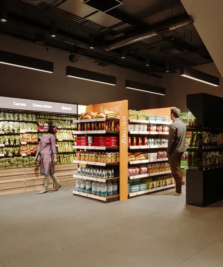 Desert Fresh Supermarket, retail interior by AGC in Abu Dhabi, photo 2 of 11