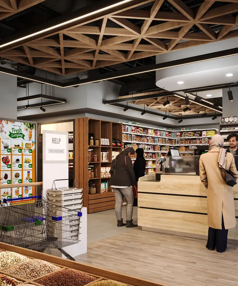 Desert Fresh Supermarket, retail interior by AGC in Abu Dhabi, photo 9 of 11