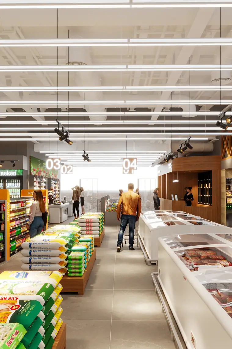 Aisle wayfinding numbers by AGC in a supermarket